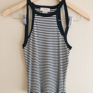Black & White striped crop tank w/ cutout detail